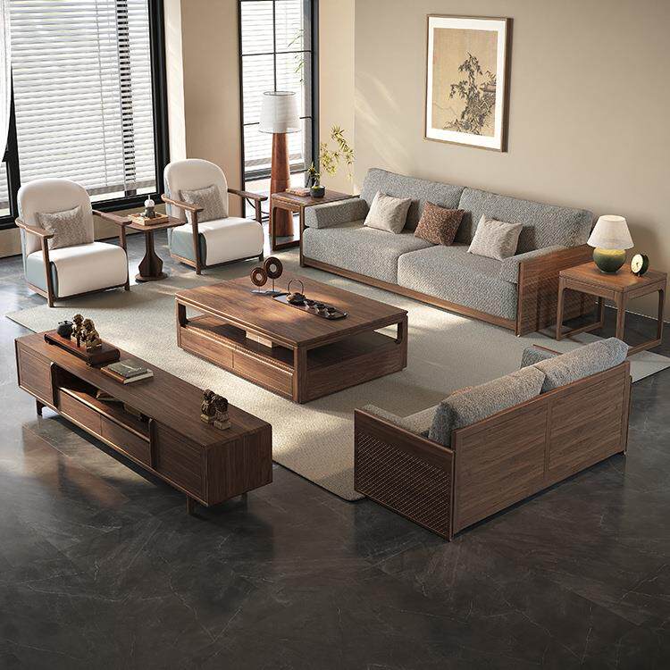 实木沙发南美黑胡桃客厅现代简约轻奢小户型四人位布艺沙发三人