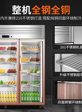 单门双门三门不锈钢玻璃门展示柜厨房冷柜水果蔬菜保鲜柜立式冰箱