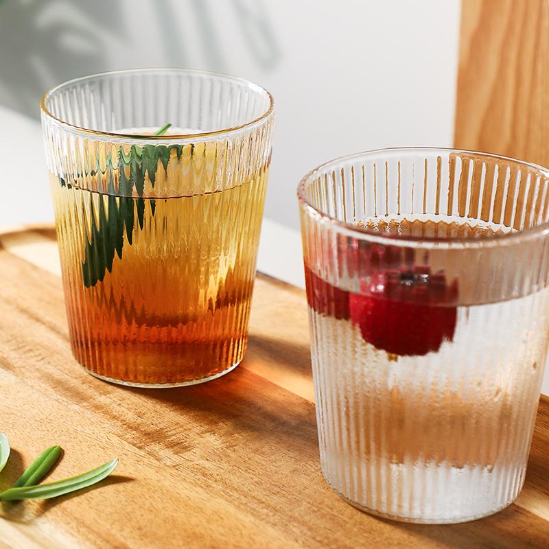 日式简约竖条纹玻璃杯ins风网红透明果汁杯啤酒杯高颜值牛奶咖啡