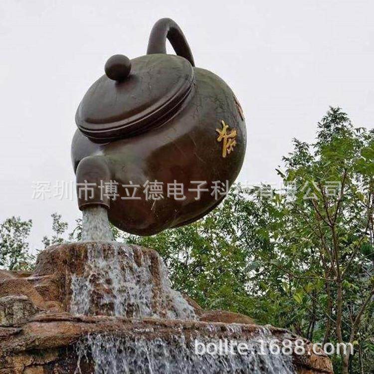 玻璃钢雕塑悬空流水茶壶仿真水壶茶文化摆件定制厂家悬浮喷泉