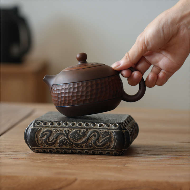 茶桌摆件底座烧水壶承天然石隔热茶盘中式复古石雕茶托茶道配件