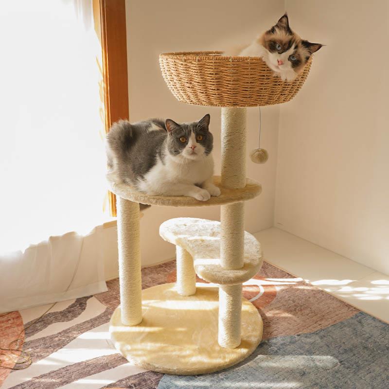 双层云梯藤编猫爬架猫窝猫树一体不占地立式大型麻藤实木猫架夏季