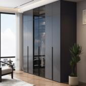 门衣柜卧室灰色极简轻奢衣璃櫃组合门平开四玻WY808 8门六大衣橱