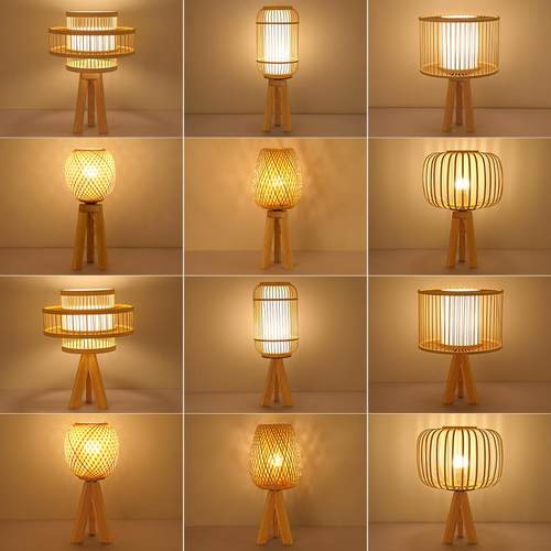 中式复古风灯笼台灯茶室茶台落地禅意卧室床头竹编小夜灯摆件氛围