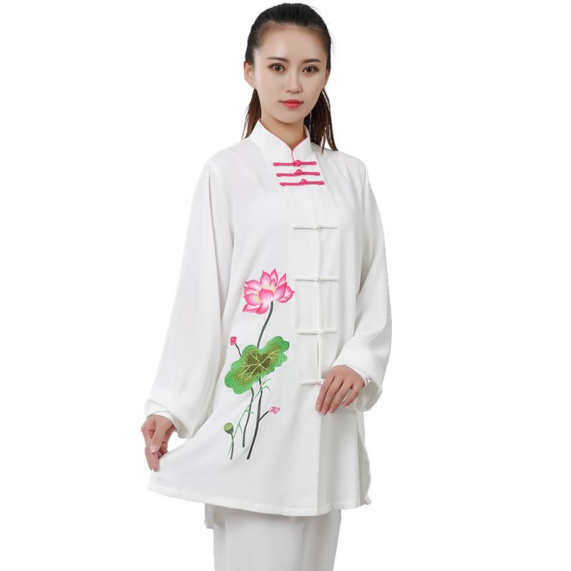 正品麻宏极太极服裤春款星光刺绣工女晨练服武术太极拳秋练功中长