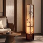 美学立式 宋式 青灯记 彩绘竹叶实木落地灯客厅茶室沙发旁 宋映
