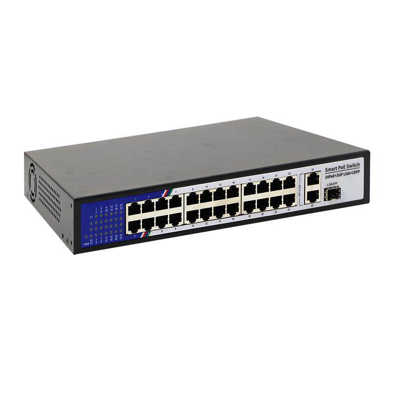 百兆24+2+1SFP POE交换机 防雷供电小区道路工程整机功率350W
