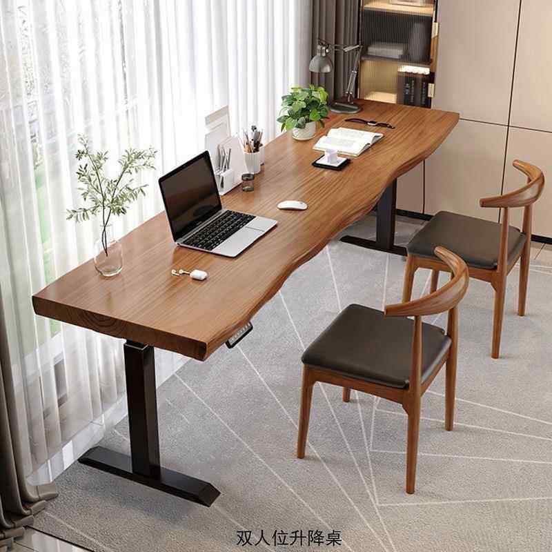 原木整板大板书桌学习电脑办公桌实木站立工作台家用智能电动升降