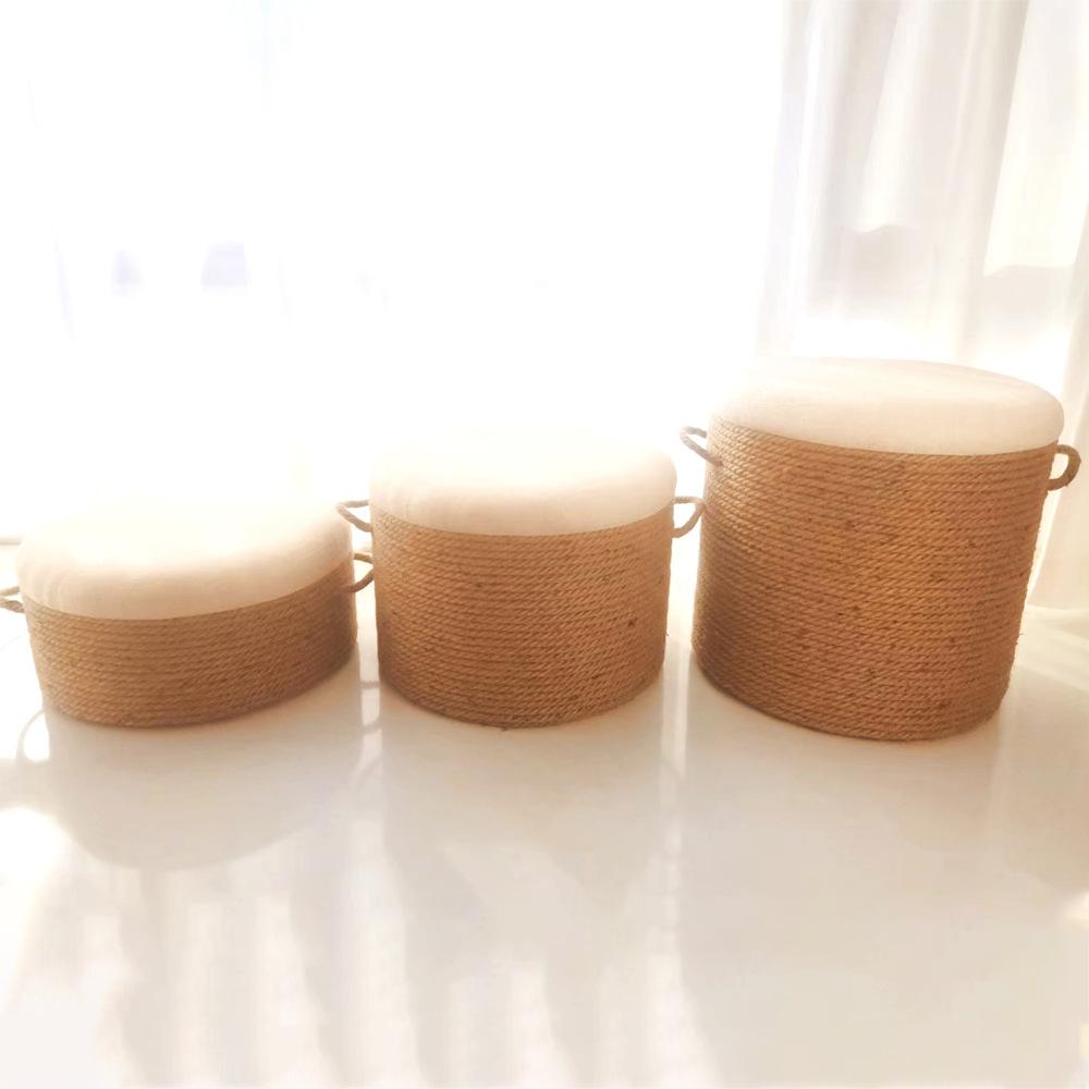 麻绳蒲团坐墩手工麻布坐凳圆凳矮凳墩子实木框架凳子包邮客厅座位