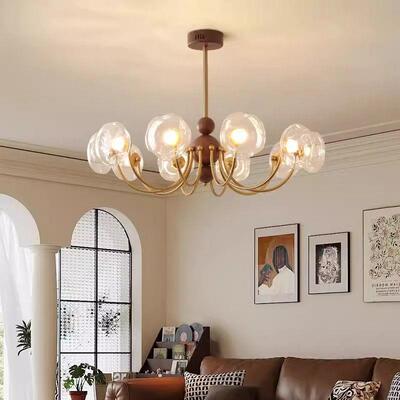 法式古VOM中风客厅吊灯客厅灯魔新式中豆玻璃灯罩美式复古LED护眼