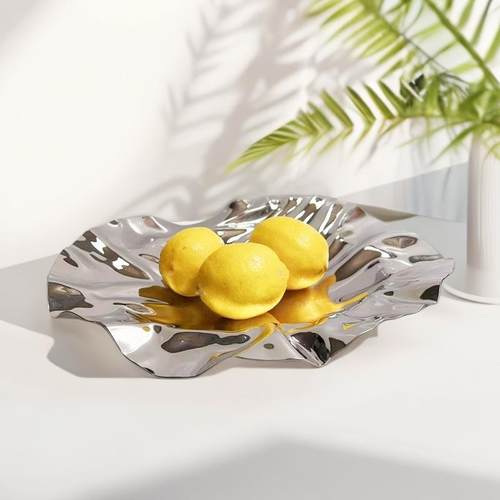 轻奢样板房装饰摆设304不锈钢水果盘果盆褶皱果篮不规则果盘