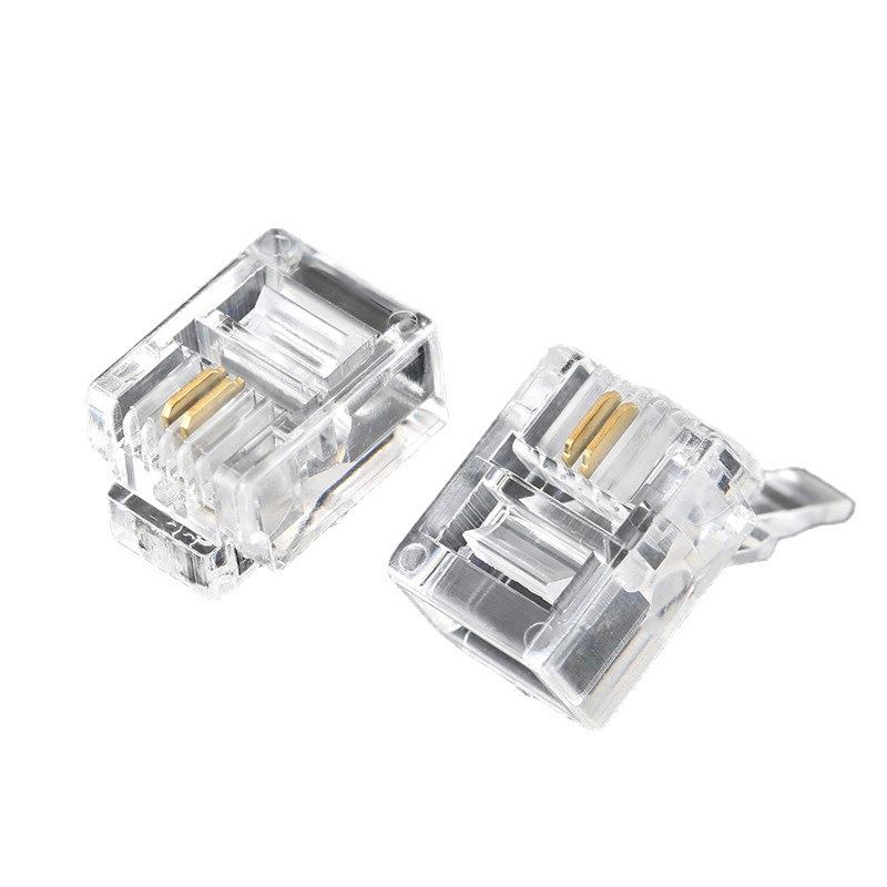 6P2C纯铜镀金三叉水晶头家用网络线接头RJ11二芯电话座机接头