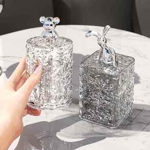 防尘棉签收纳牙签纹盒感罐BLA牙签盒盒牙签筒客牙线家厅用冰 包邮