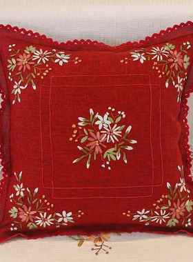 正品白米色咖色红色绿色绣花抱色套沙发靠垫咖刺绣成枕品靠枕套色