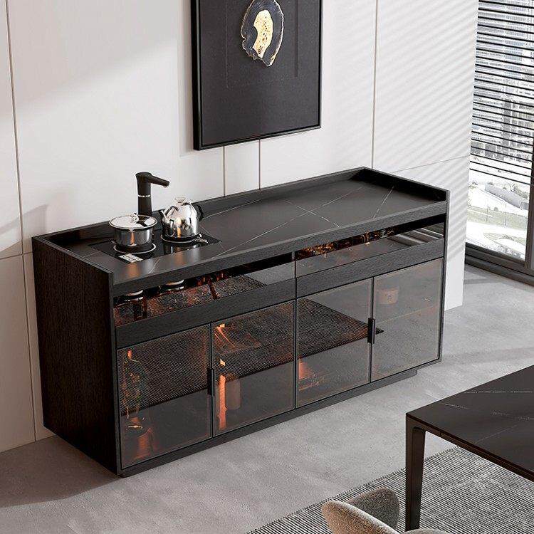 现代简约岩板餐柜茶吧机靠墙带灯自动上水茶水柜烧水壶一体办公