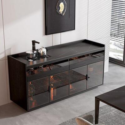 现代简约岩板餐柜茶吧机靠墙带灯自动上水茶水柜烧水壶一体办公