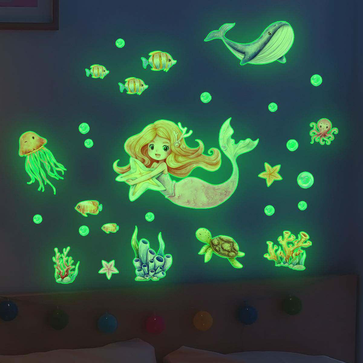 一米墙贴夜光海底动物墙贴纸夜光贴房间装饰墙贴自粘墙贴画