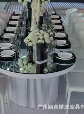 椭圆形白色宴会桌子国外婚礼用派对桌椅 wedding table 工厂