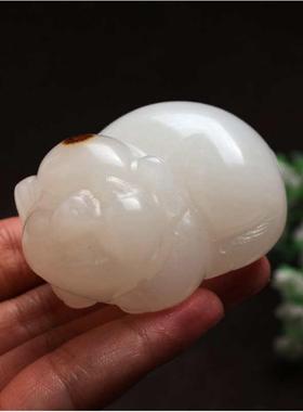 天然阿富汗白玉猪吊坠本命年萌宠玉猪手玩件阿富汗玉摆件