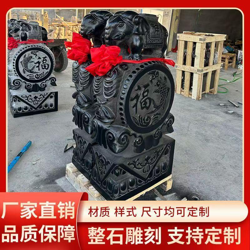 青石门墩抱鼓石仿古麒麟貔貅大象狮子福鱼家用庭院招财摆件儿