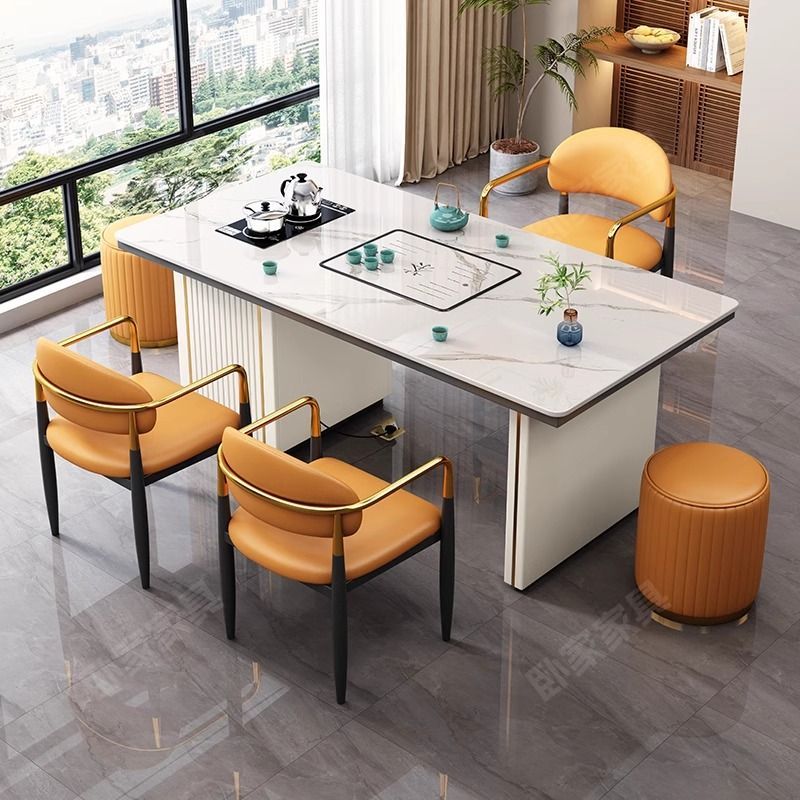 岩板茶桌一体一整套轻奢现代简约家用办公多功能茶台椅泡茶阳台