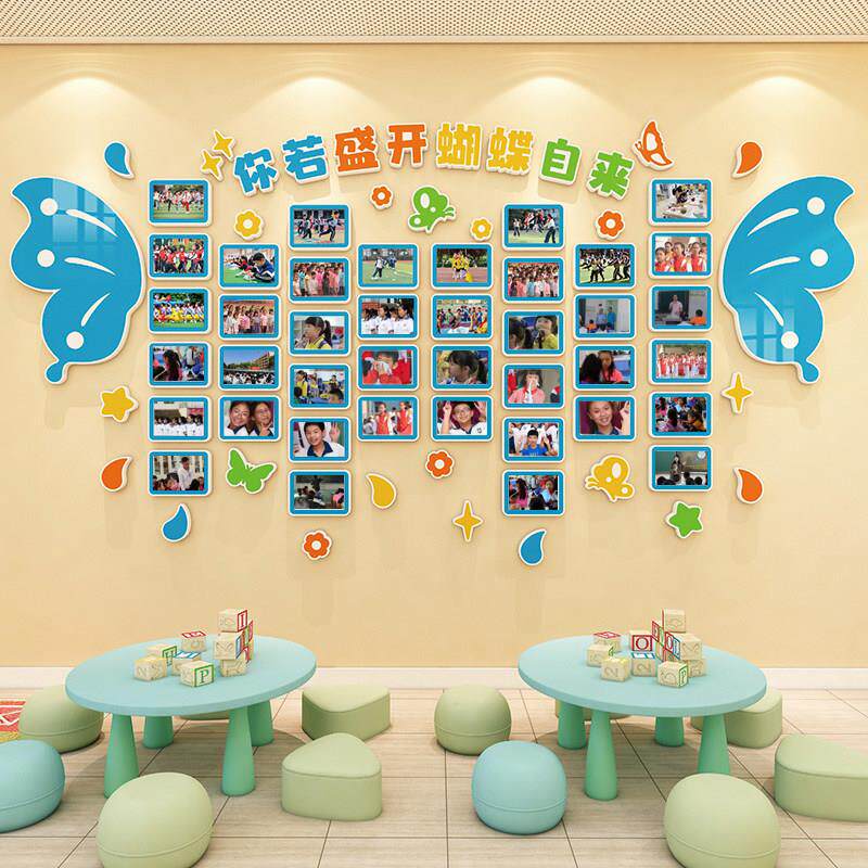蝴蝶班级教室学生风采展示照片墙幼儿园环创主题装饰布置毛毡可用