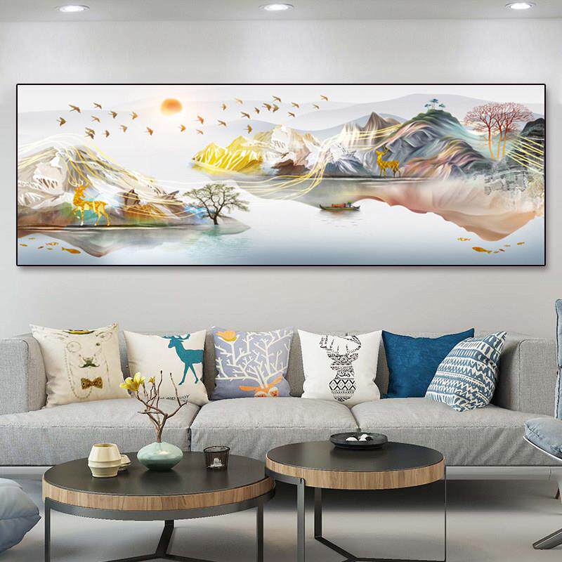 招财5d钻石画满钻2024新款鱼鹿现代山水客厅贴钻十字绣砖石