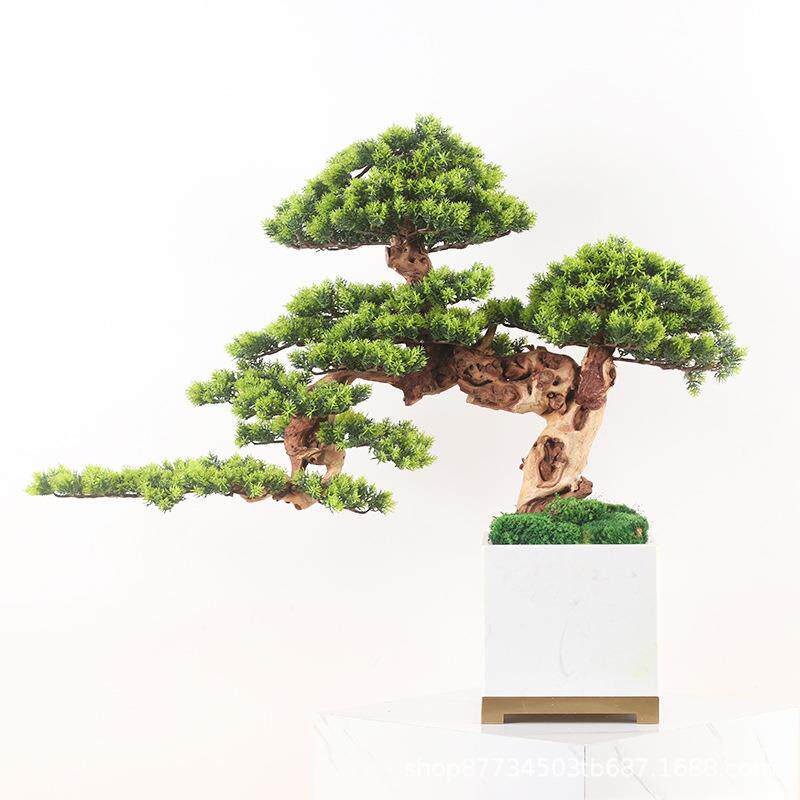 新中式禅意盆景摆件仿真迎客松盆栽售楼处样板间客厅玄关装饰摆设
