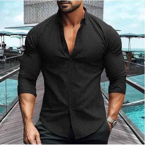 Men's long sleeved shirt, lapel shirt, top, men's