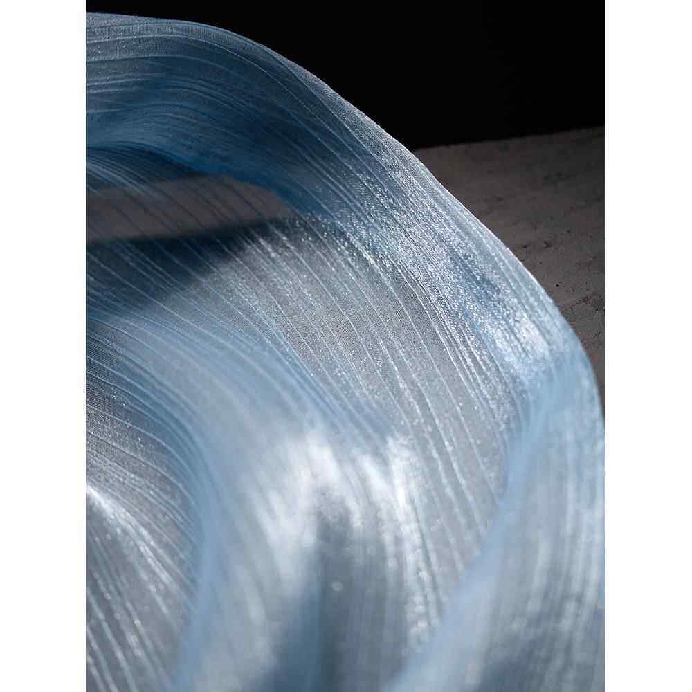 流光水波纹压褶闪光网纱布料条纹汉服连衣裙子窗帘服装设计师面料