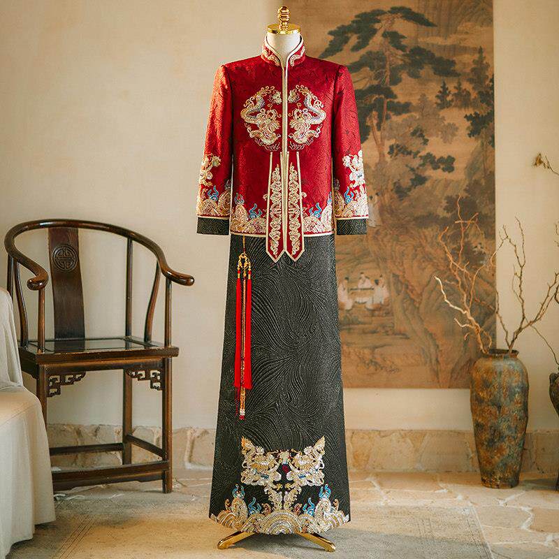 男士唐装中国风2025新款红色中式秀禾服接亲礼服高端结婚龙凤褂