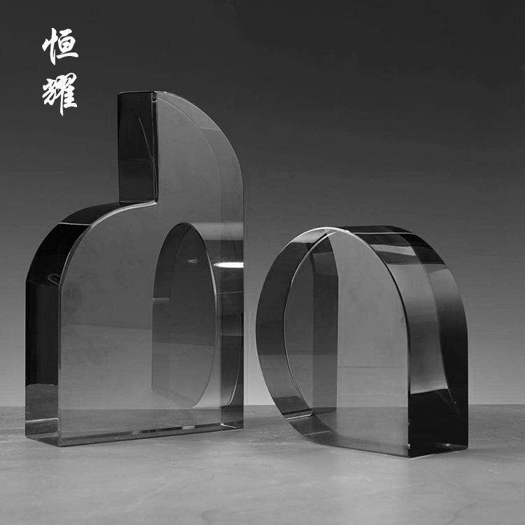简约北欧风烟灰色磨砂白水晶音乐符号书档样板房饰品摆件商务礼品
