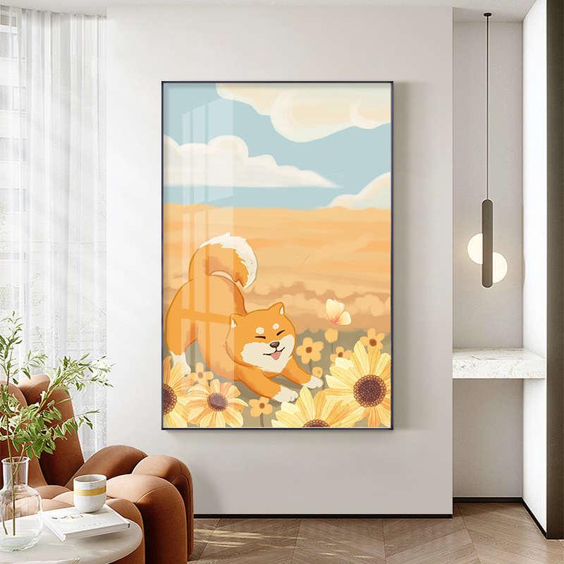 北欧入户餐厅装饰画进门走廊客厅壁画儿童房男孩女孩温馨萌宠挂画