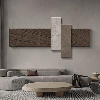 网红侘挂寂风壁厅沙发装背景墙客饰砂画极简肌理岩画高级灯画横感