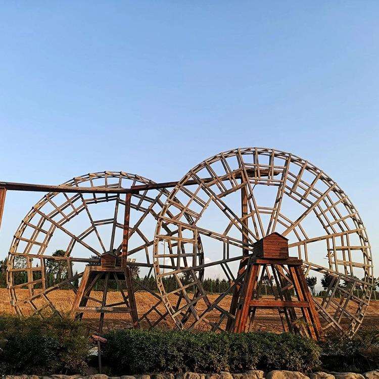 中国风木质简约风景区游玩个性化户外流水摆件田园式室外水车制作