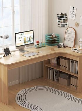 书桌书型架一体l桌书柜组合拐角实习木转角学生学桌写字VKR桌电脑