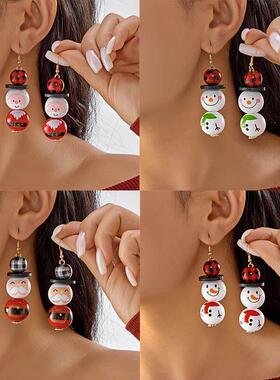 Christmas wooden bead earrings cartoon ear jewelry圣诞耳环