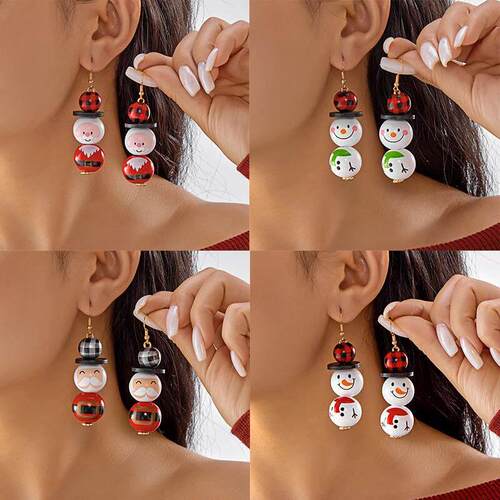 Christmas wooden bead earrings cartoon ear jewelry圣诞耳环