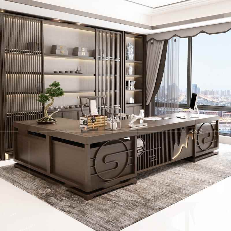 尚桌木居新式简实木-012办公桌现代约老板轻奢中大班台高档潮流家