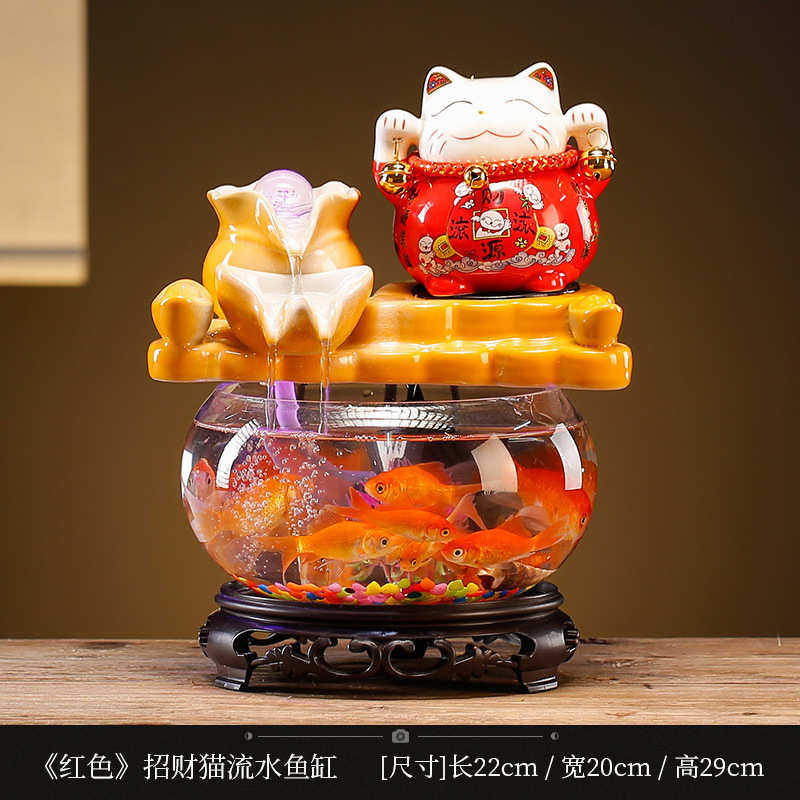 招财猫鱼缸陶瓷流水喷泉玄关客厅家居办公室开业乔迁装饰创意摆件