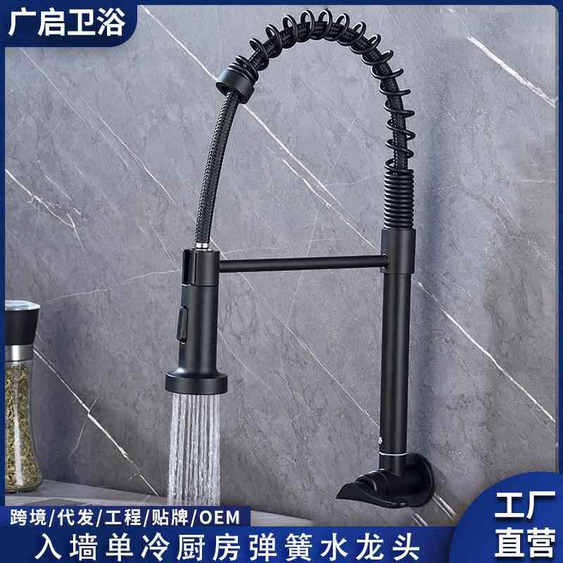 跨境美式单冷入墙弹簧水龙头可旋转两档壁挂式不锈钢厨房水龙头