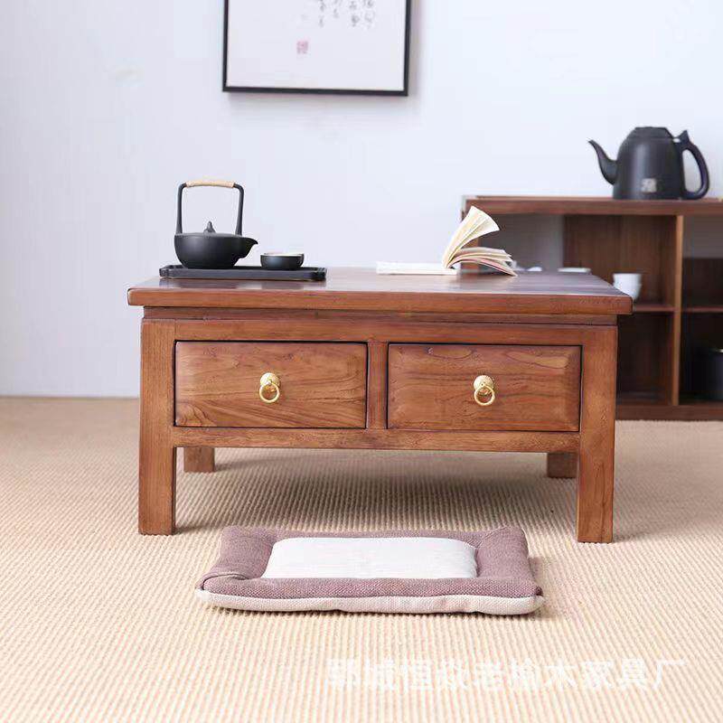 新中式老榆木榻榻米茶几飘窗桌小茶几老榆木炕桌实木简约日式矮桌
