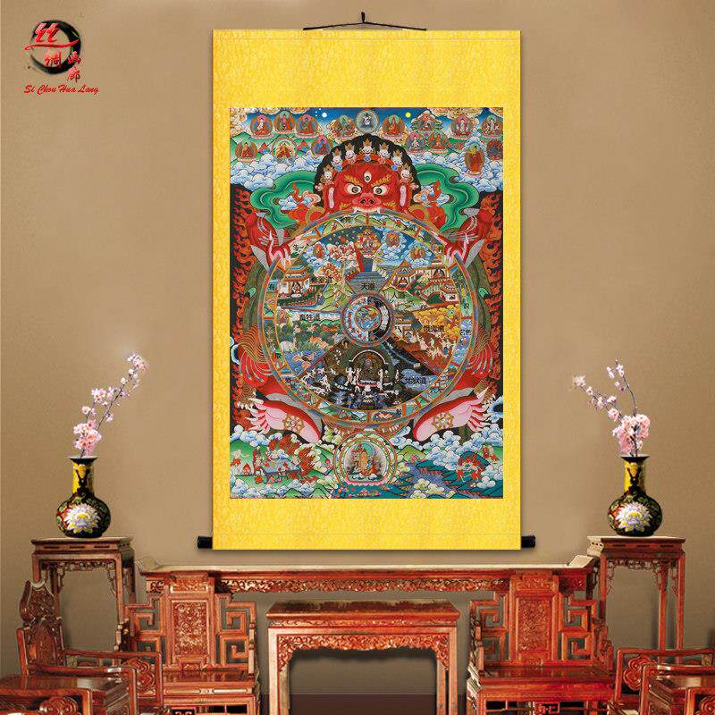六道轮回图挂画生死轮回图十二因缘因果报应图水陆佛堂卷轴丝绸画