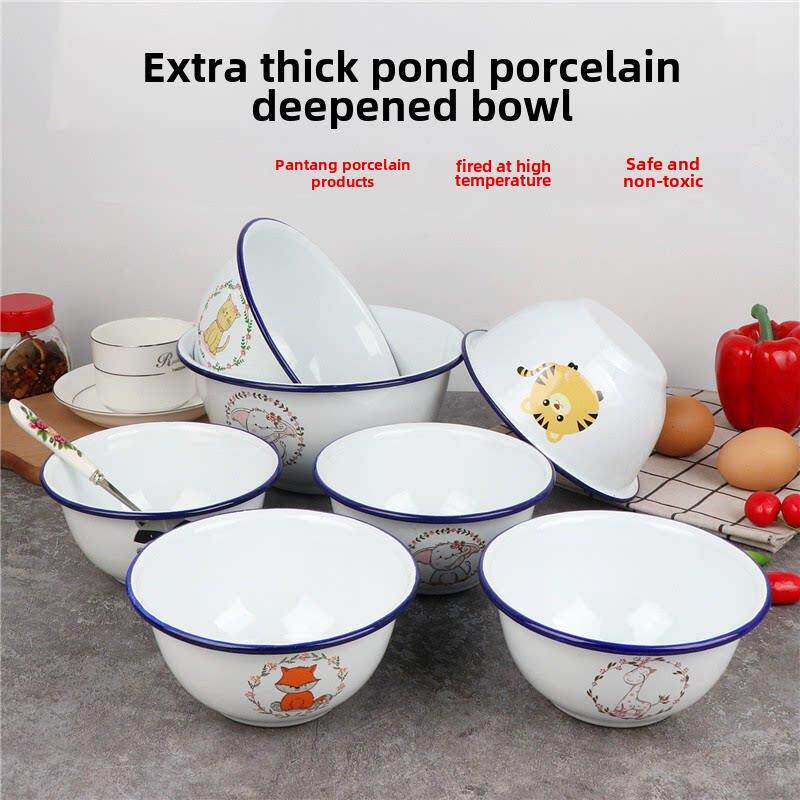 特厚双料搪瓷碗泡面碗辅食碗搅拌碗搪瓷特厚卡通碗深碗汤碗家用碗