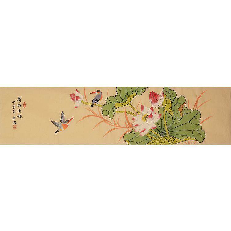 荷塘清趣纯手绘荷花条屏装饰画国画水墨画办公室画房间画壁画中式