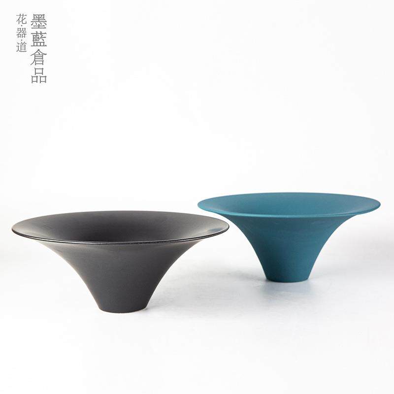 厂家直销日式插花池坊花器意磨陶瓷砂花盆大简约创意禅花DIR盘花