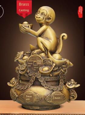 铜猴子摆件金钱聚宝盆猴金猴聚宝十二生肖猴吉祥物摆件工艺品礼品