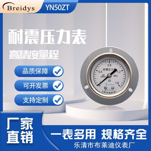 压力表YN50ZT轴向带边不锈钢耐震压力表0-1.6mpa油压液压气压水压