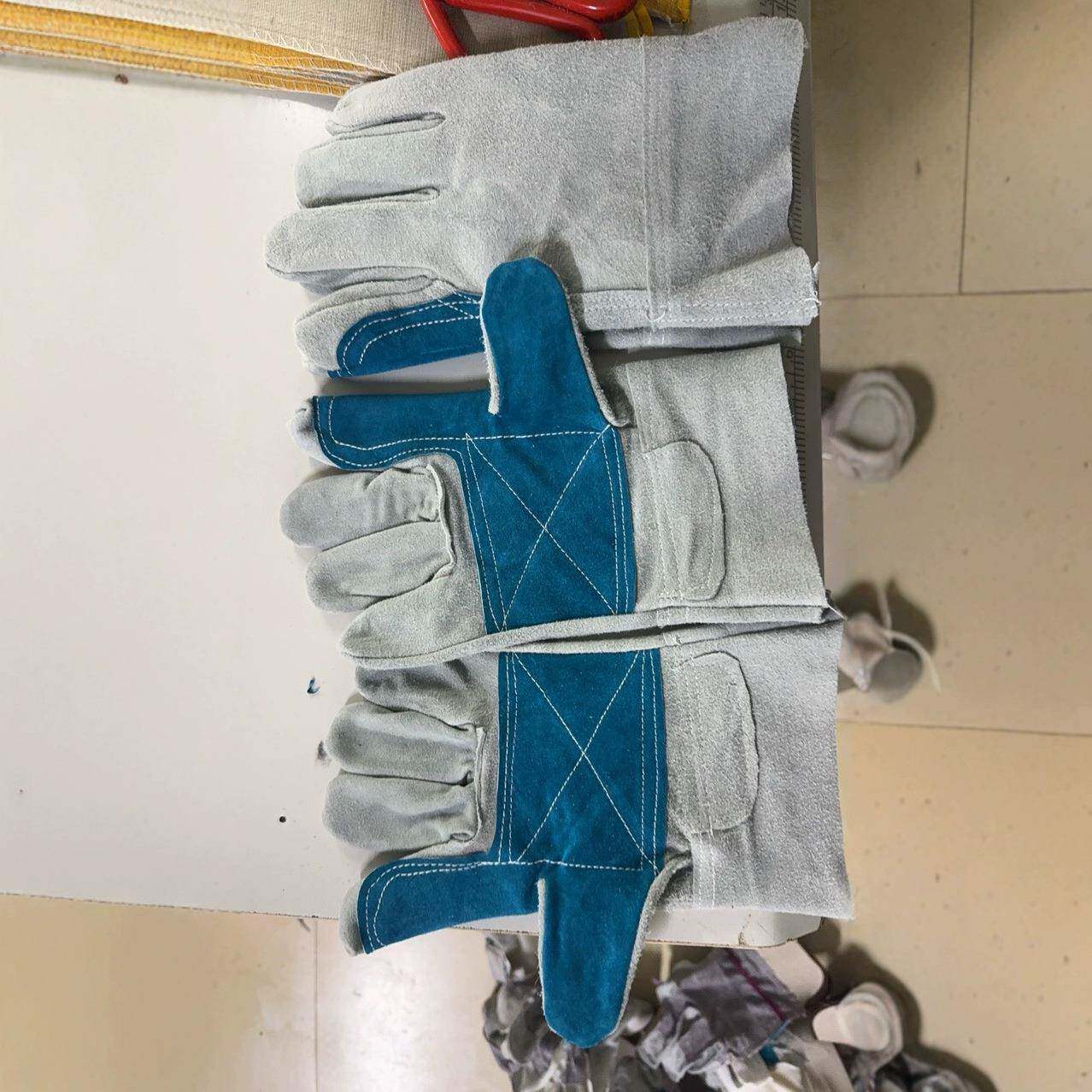 工厂直供短款牛二层皮工作手套电焊手套带内衬耐高温多色多款可选