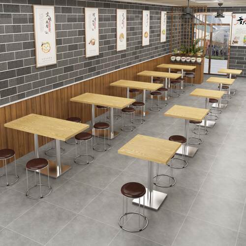 快餐桌椅组合饭店饭厅小吃烧烤餐饮奶茶店不锈钢小圆方桌商用桌子